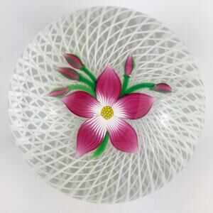 Perthshire 1984D Floral Spray Pink Lampwork Flower Spiral Latticinio Paperweight